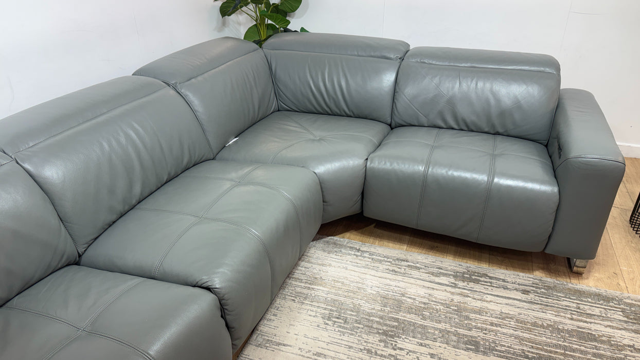 Sofology Marvella Leather 3 Corner 1.5 Power Recliner/Headrest Heated Seat in Trusty Sheen Granite Teal