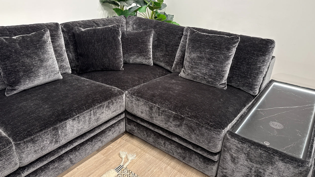 Sofology Obsidian Fabric 3 Corner 3 Chaise Console in Luxury Textured Chenille Anthracite