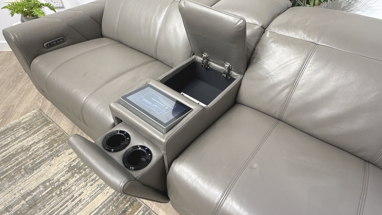 Sofology Allure Leather 2.5 Seater Screen Console Power Recliner/Headrest Heated Seats Lumbar Support Speakers in Trusty Embossed Elephant