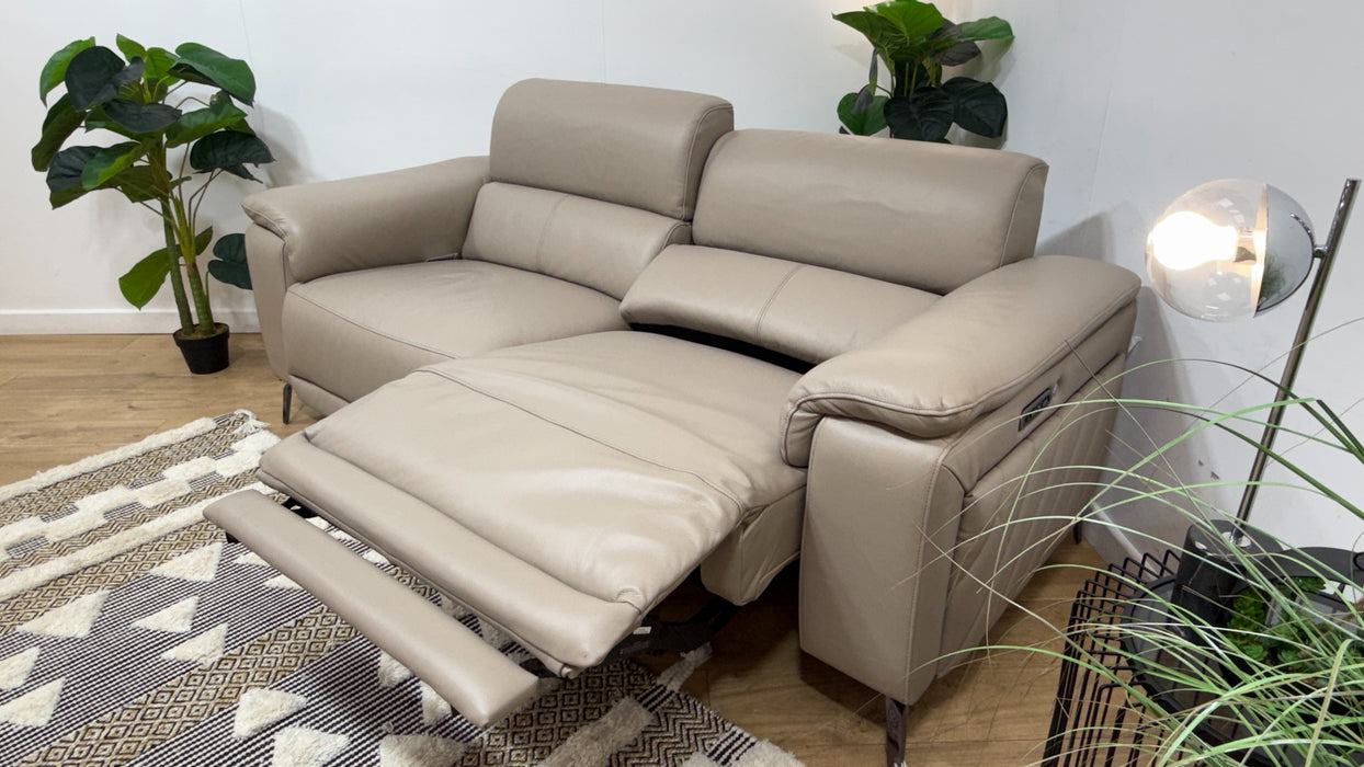 Sofology Fratelli Leather 2.5 Seater Power Recliner/Headrest in Trusty Embossed Stone