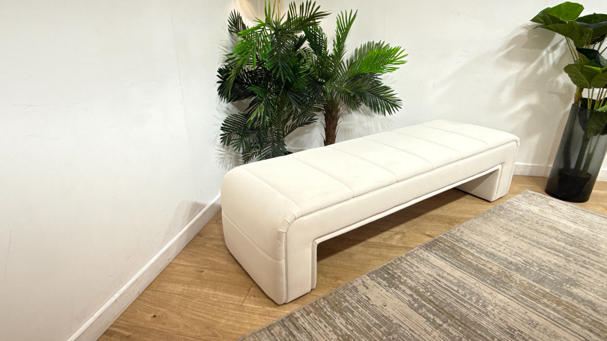 Sofology Oscar Fabric Large Bench Footstool No Trim in Super Matt Velvet Ecru