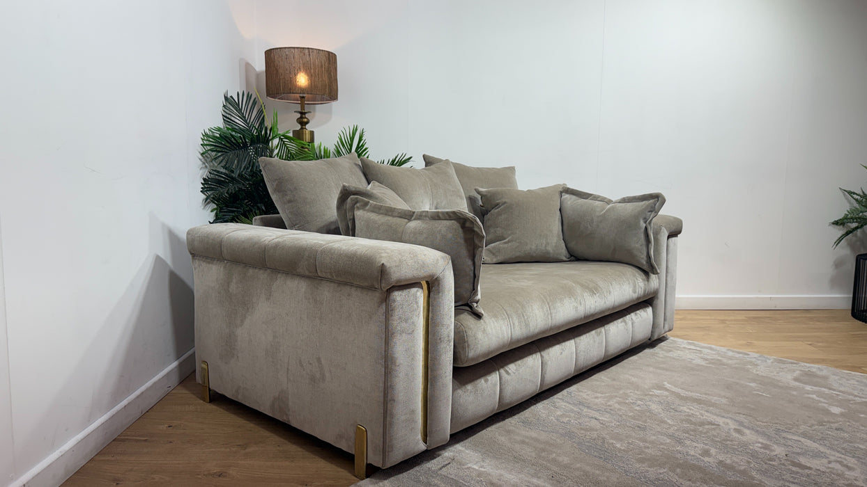 Sofology Oscar Fabric 2 Seater Gold Trim in Fine Textured Chenille Stone