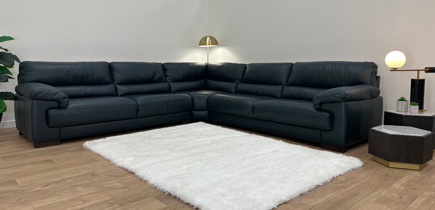 Santino 3 Corner 3 - Leather Sofa - Hampshire Blue