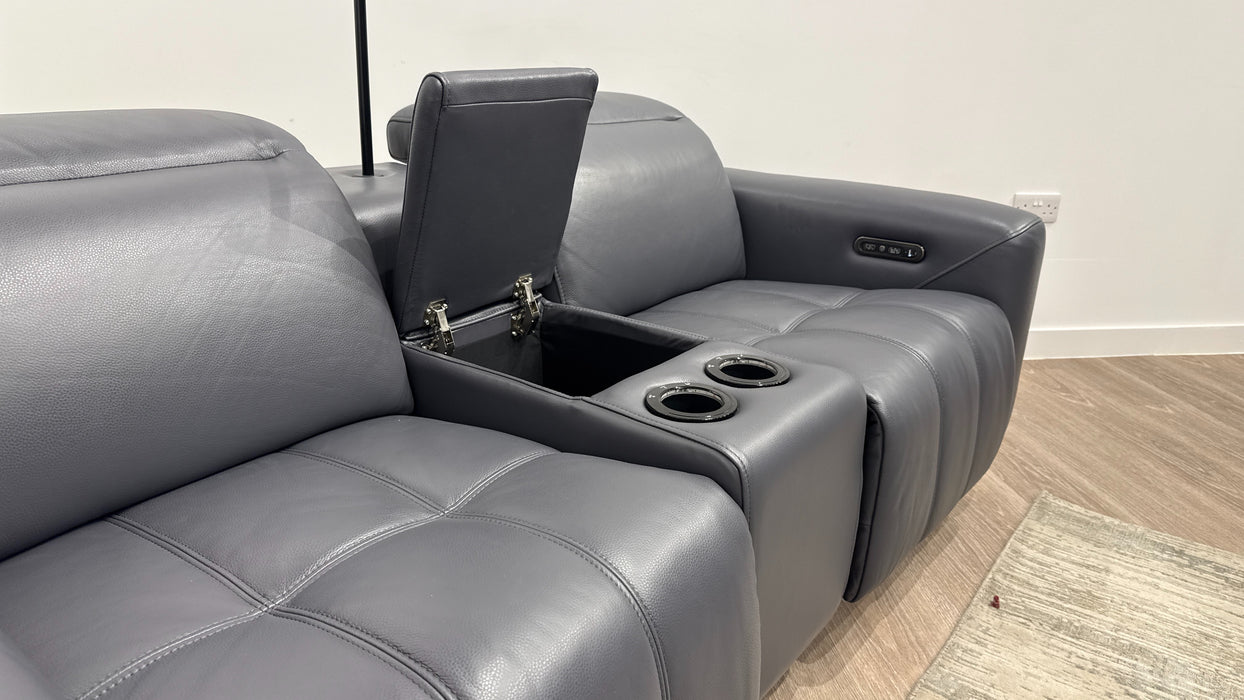 Sofology Marvella Leather 2 Seater Console Power Recliner/Headrest in Trusty Sheen Lavender Grey