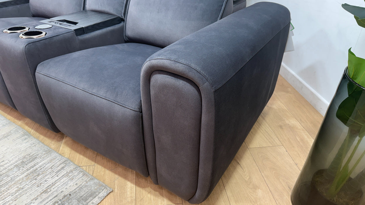 Sofology Premiere Fabric 3 Seater Compact Cinema Sofa Smart Consoles Power Recliner/Headrest x 3 in Lifestyle Flecked Anthracite