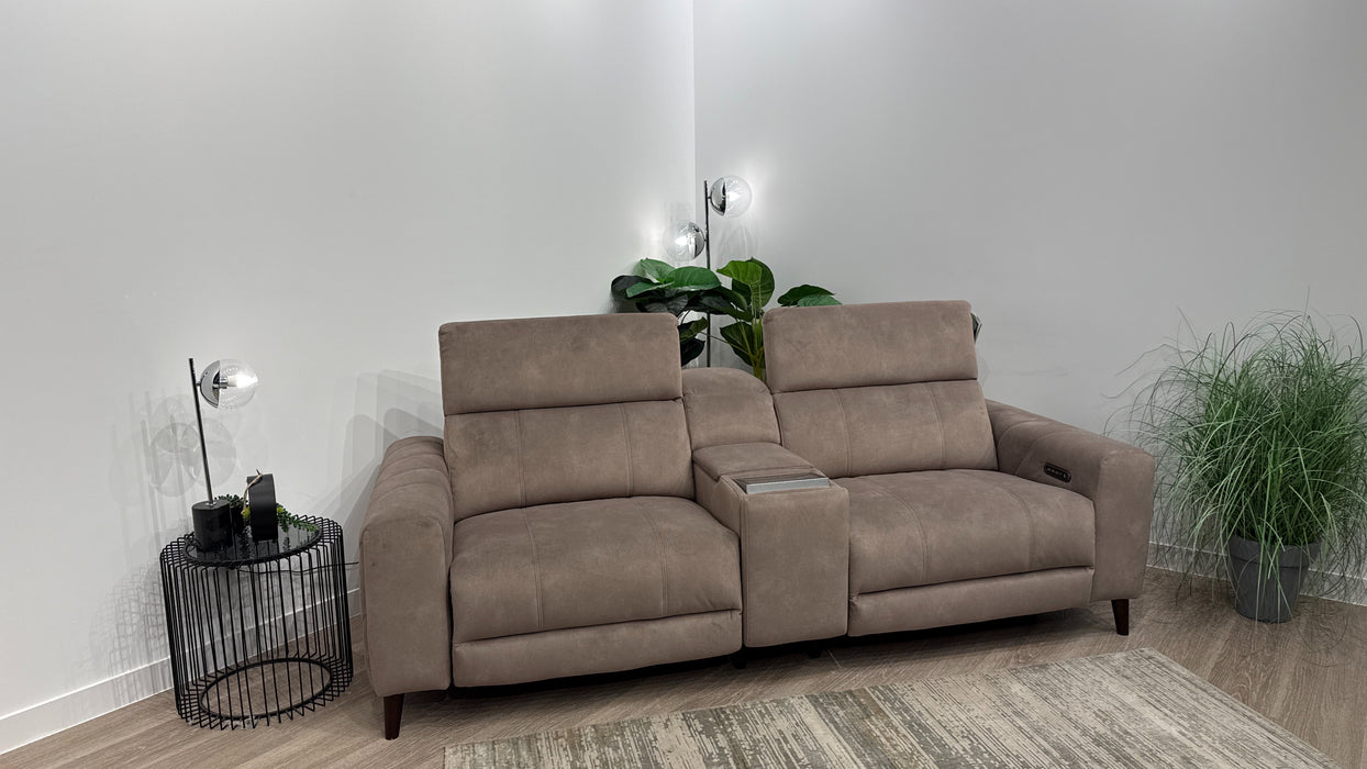 Sofology Allure Fabric 2.5 Seater Screen Console Power Recliner/Headrest Heated Seats Lumbar Speakers in Lifestyle Flecked Nutmeg
