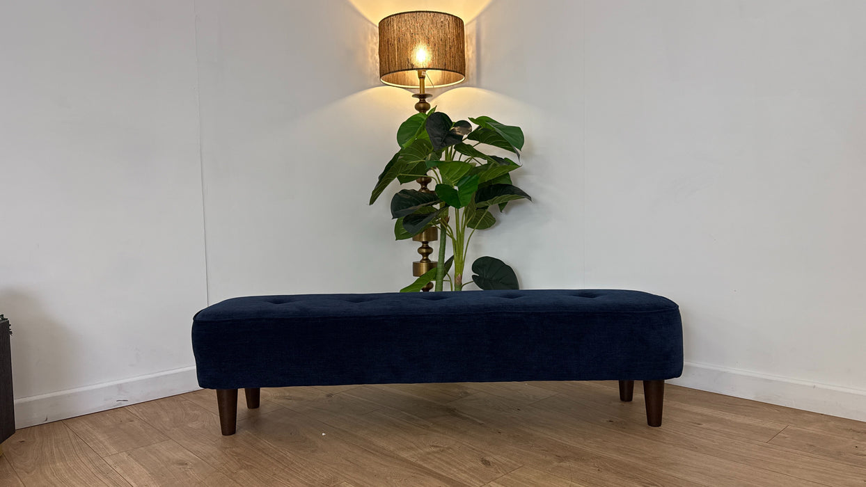 Sofology Cricket Fabric Footstool in Smooth Textured Chenille Navy