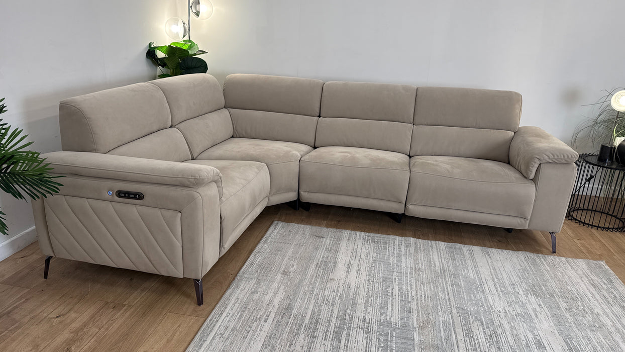 Sofology The Fratelli Fabric 1.5 Corner 3 Power Recliner/Headrest in Lifestyle Nubuck Feel Stone