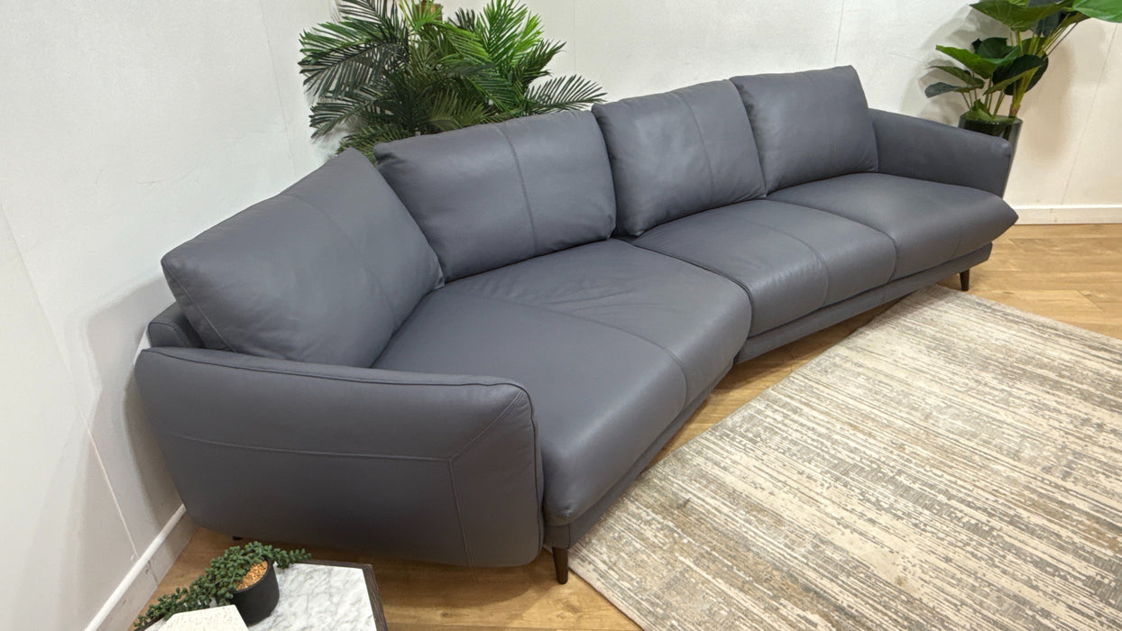 Sofology Adler Leather Asymmetric 4 Seater in Trusty Matt Steel Blue