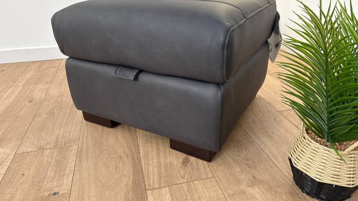 Mason Leather Storage Footstool - Relaxed Matt Leather Charcoal