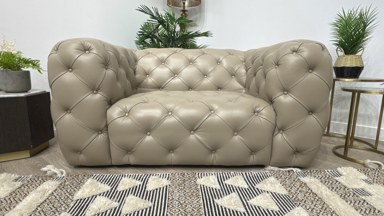Sofology Venezia Leather Loveseat in Trusty Embossed Stone