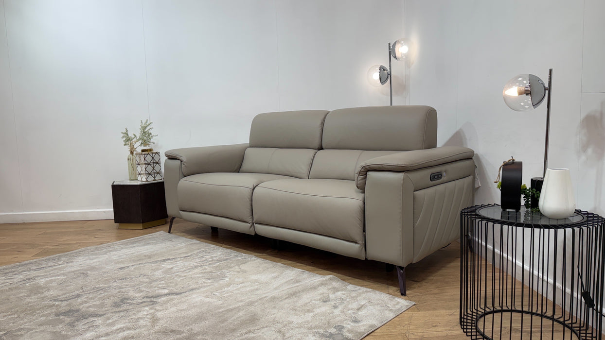 Sofology Fratelli Leather 2.5 Seater Power Recliner/Headrest in Trusty Embossed Light Grey