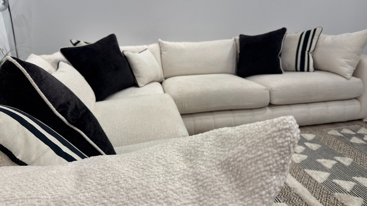 Sofology Westwood Fabric 3 Corner 3 Gold Trim in Soft Boucle Ecru Mix