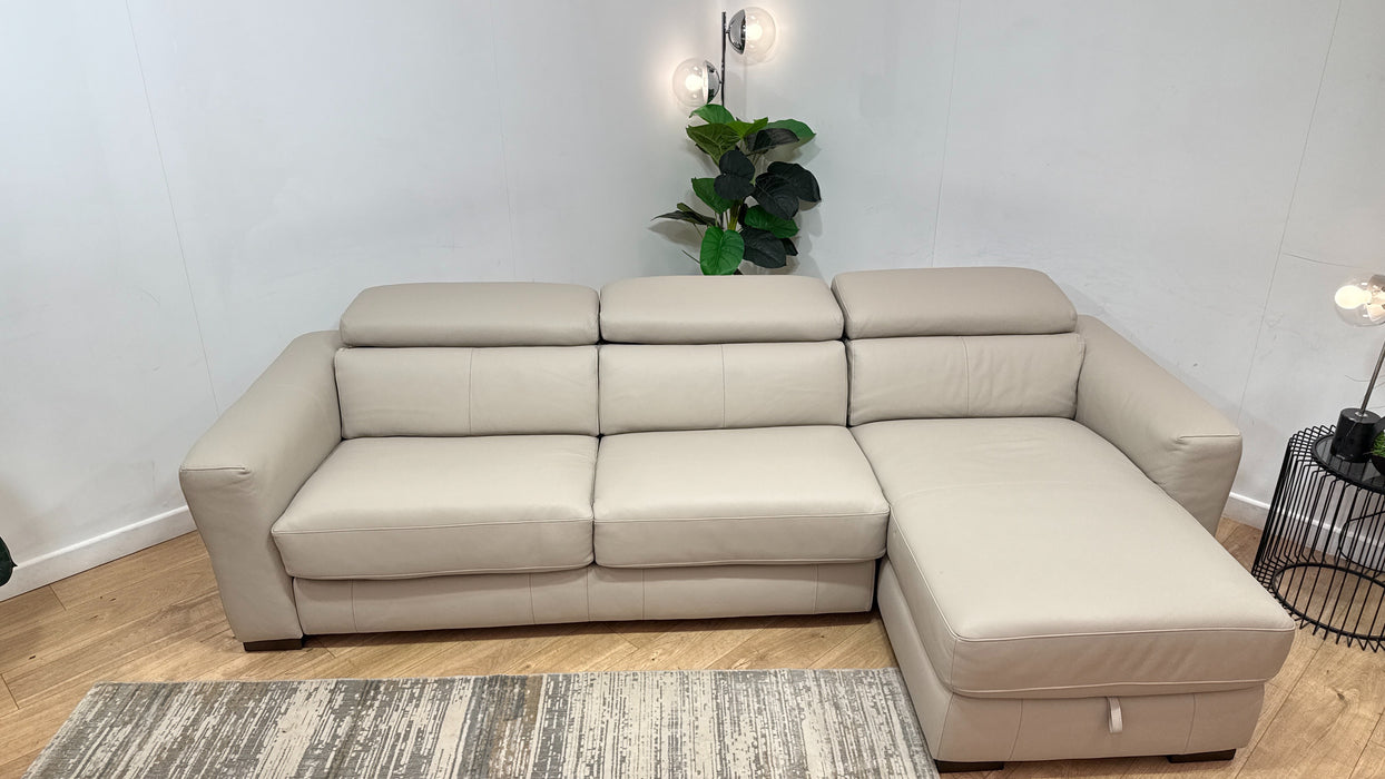 Sofology Metropolitan Leather 4 Seater Chaise Sofa Bed with Storage in Trusty Matt Plus Stone