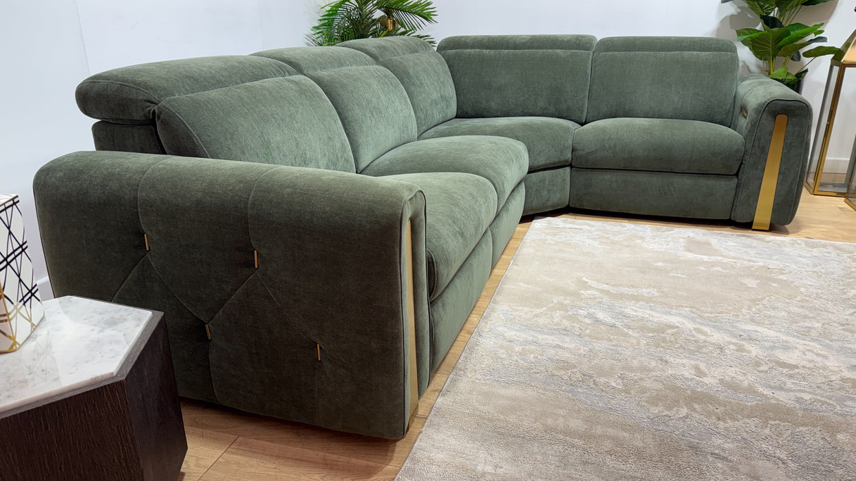 Sofology Kingsbridge Fabric 3 Corner 1.5 Power Recliner/Headrest Heated Seats in Relaxed Chenille Pine