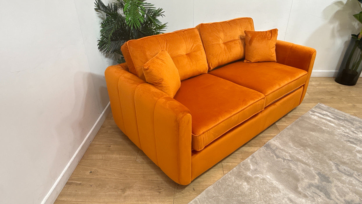Sofology Islington Fabric 3 Seater Hybrid Pocket Sofa Bed in Sleek Tangerine