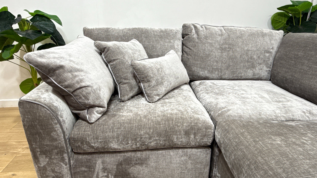 Sofology Georgio Fabric 1 Corner 3 Feather Flex Seats in Luxe Chenille Pewter Mix