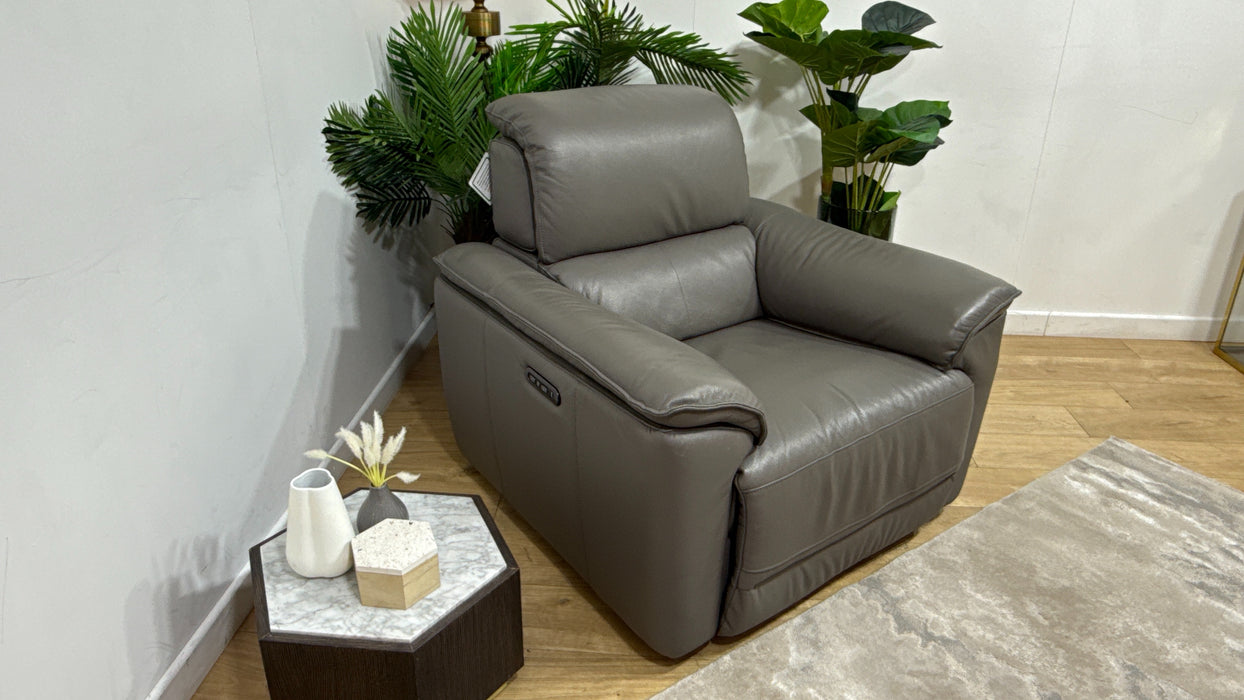 Sofology Hugo Leather Chair Power Recliner/Headrest in Trusty Embossed Elephant