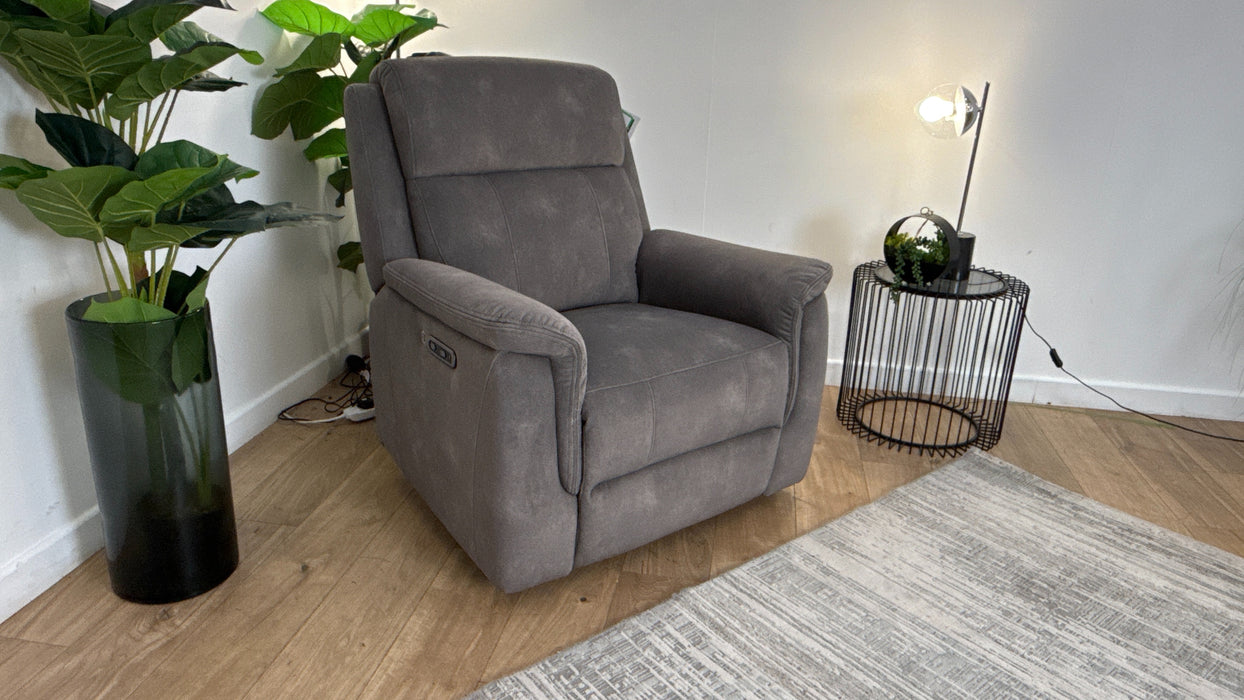 Sofology Bradie Fabric Chair Power Recliner Heated Seat in Lifestyle Flecked Mocha