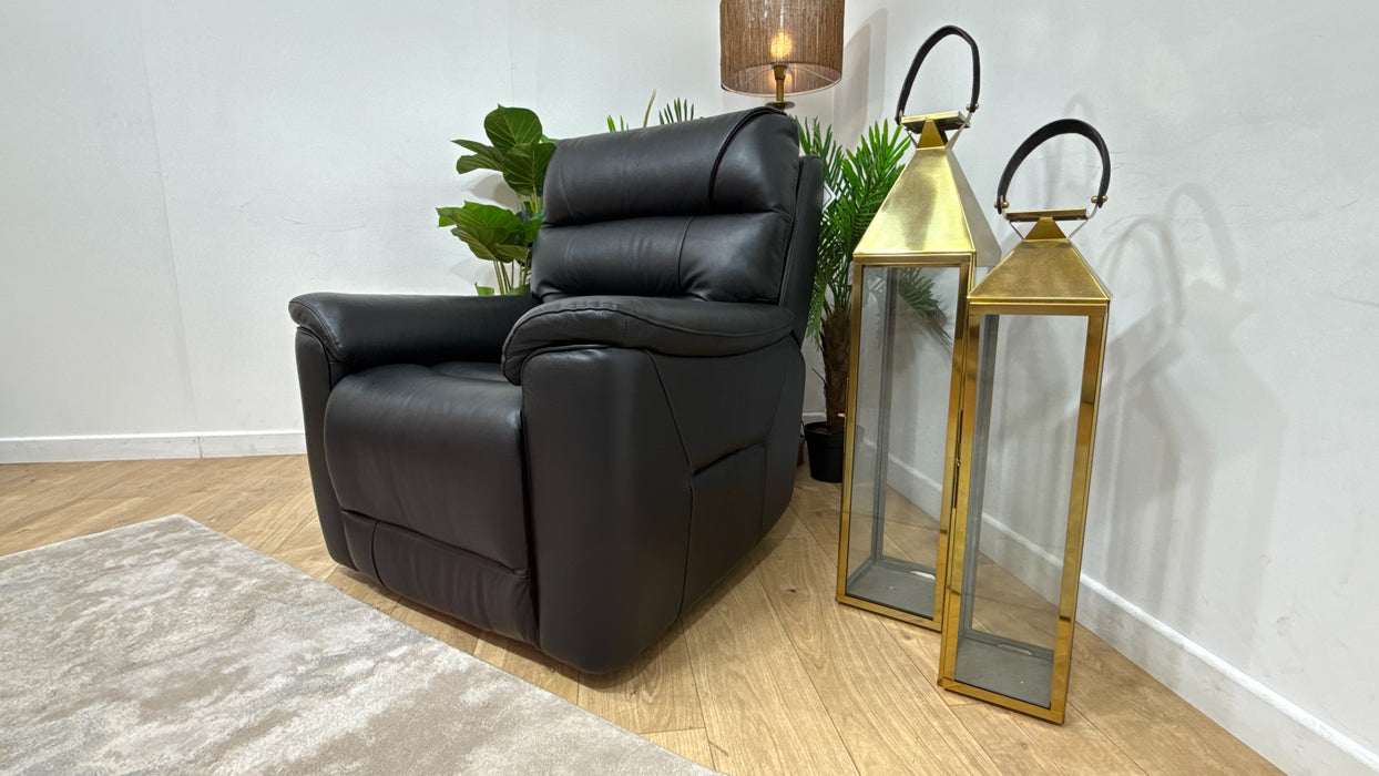 Sofology Cleveland Leather Chair Power Recliner in Trusty Embossed Jet Black