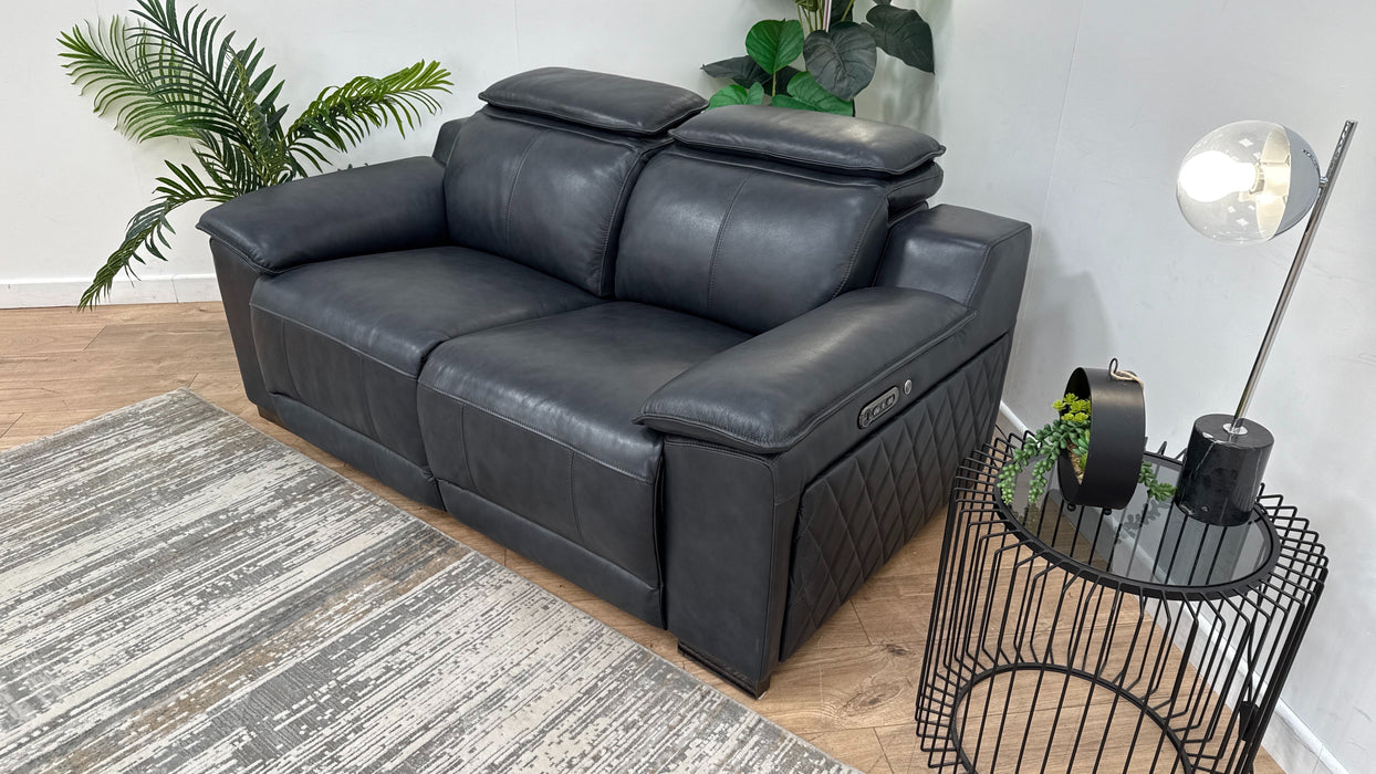 Sofology Benz Leather 2 Seater Power Headrest/Recliner Heated Seat in Trusty Sheen Navy