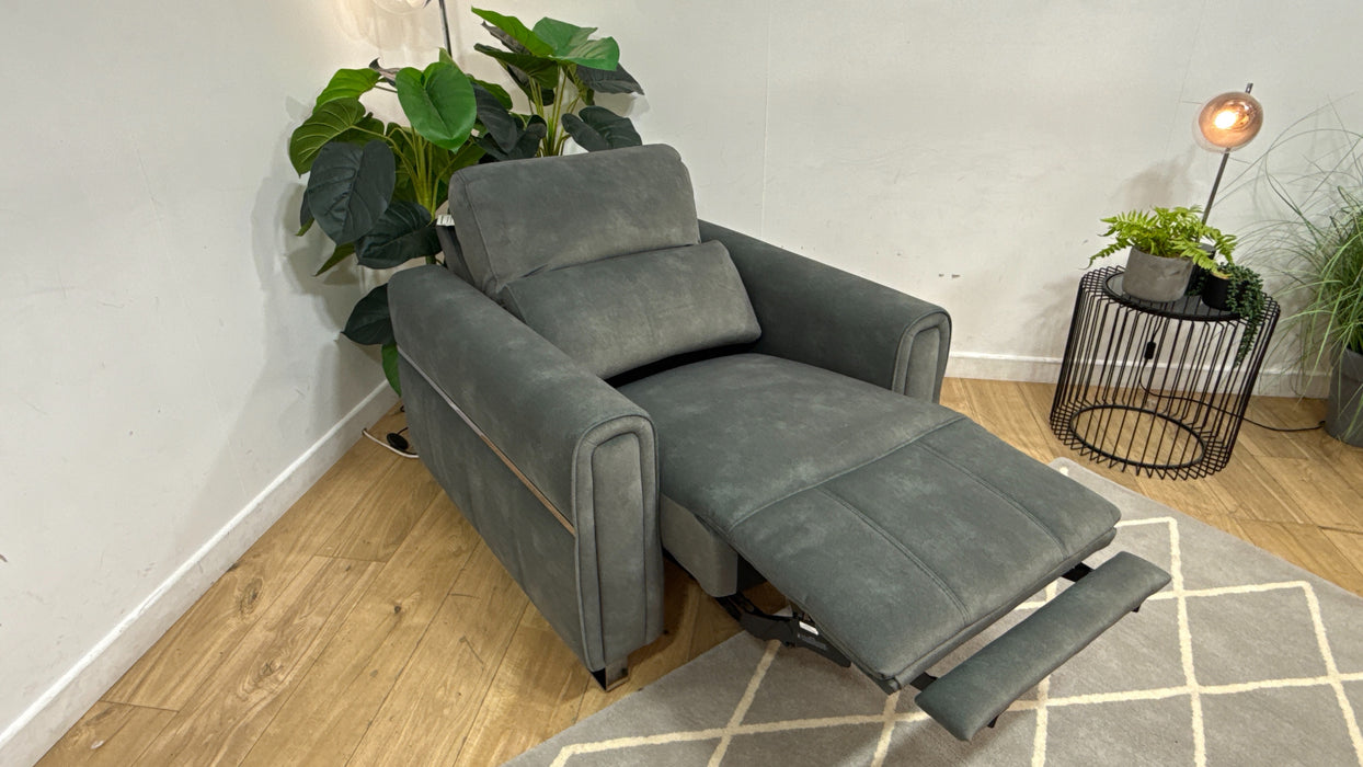 Sofology Ravello Fabric Chair Power Recliner/Headrest Lumbar Support in Lifestyle Flecked Mineral Green