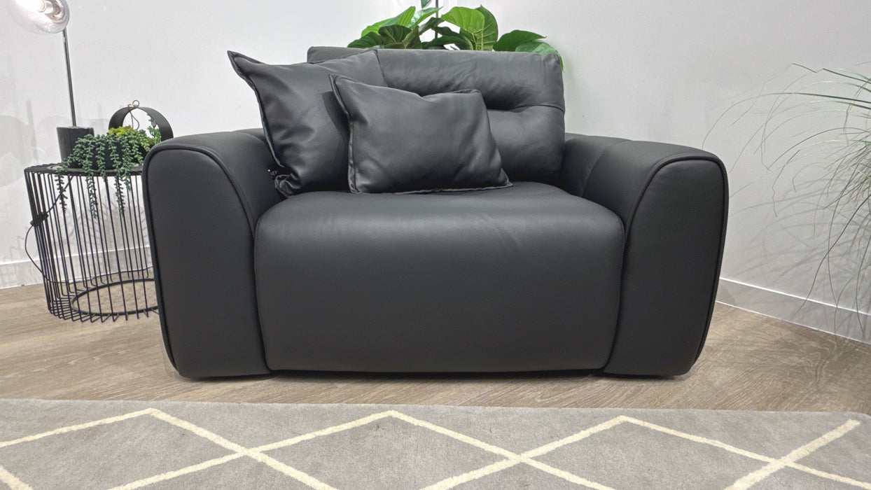 Sofology Daxton Leather Chair Motion Chaise in Trusty Matt Jet Black