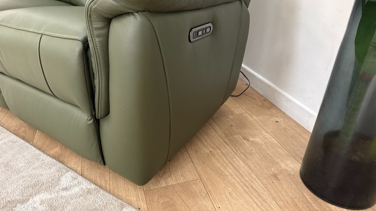 Sofology Bradie Leather 3 Seater Power Recliner/Headrest in Trusty Embossed Dark Olive