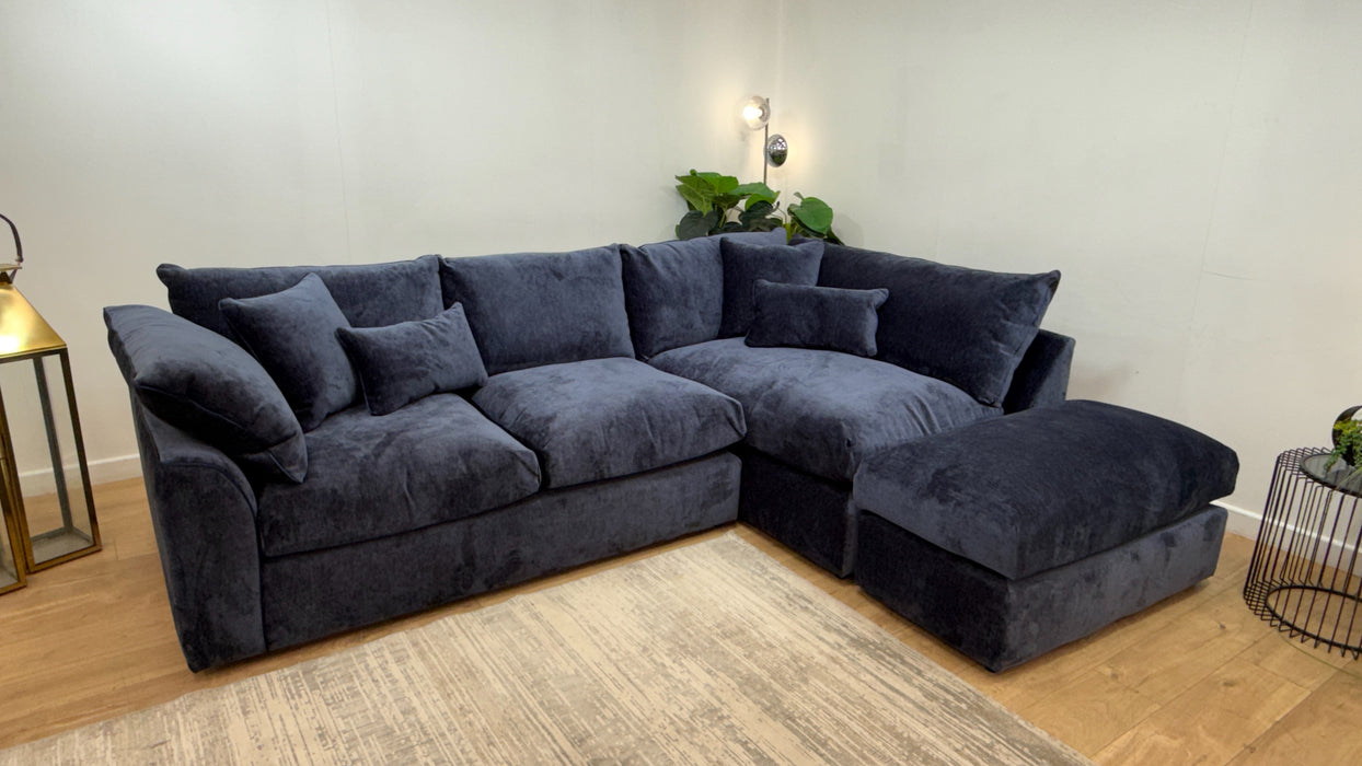 Sofology Georgio 3 Corner 1 Terminal Extra Flex Seats in Luxury Deep Pile Chenille Denim Mix