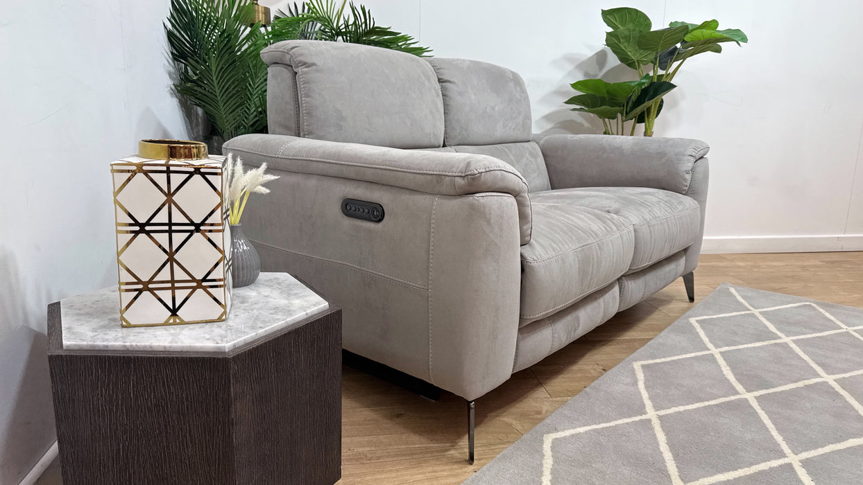 Sofology Illinois Fabric 2 Seater Power Recliner/Headrest in textured fabric grey