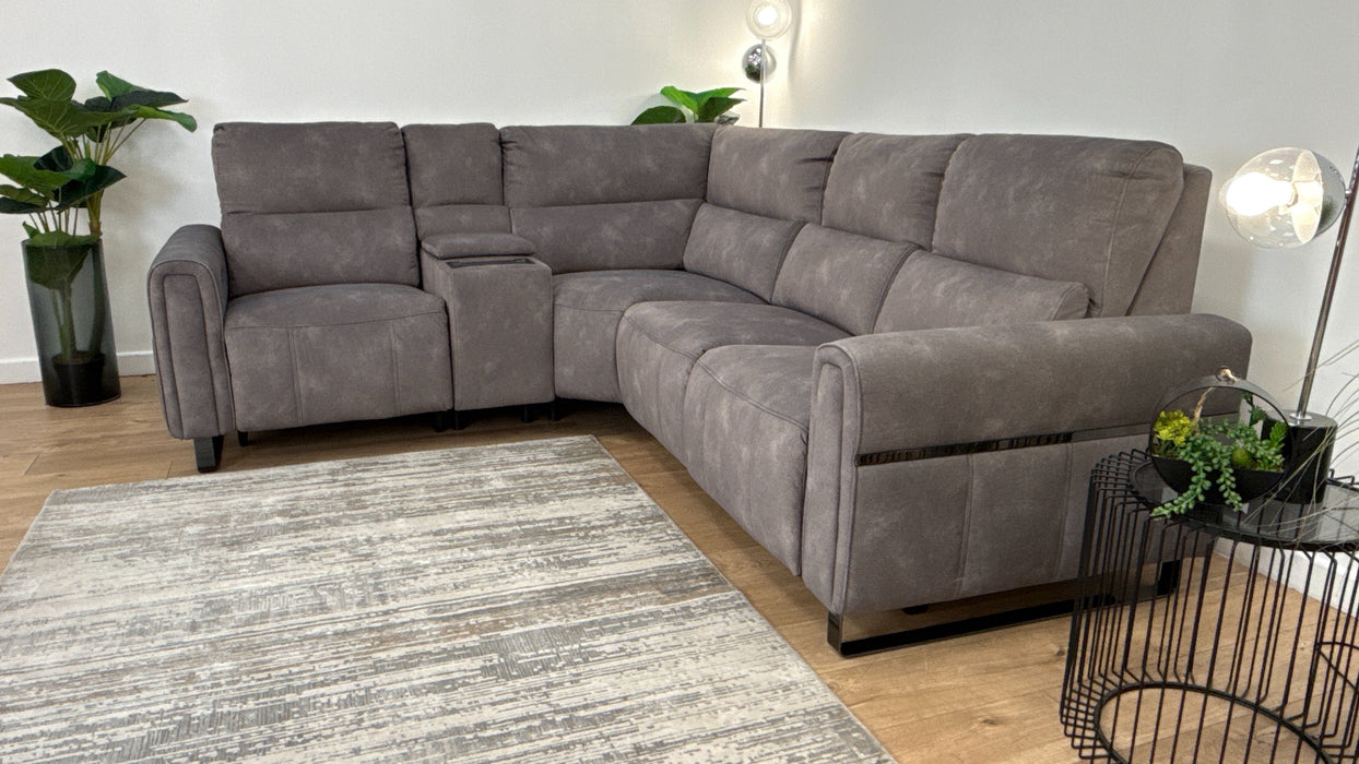 Sofology The Ravello Fabric 1 Corner 2 Power Recliner/Headrest Lumbar in Lifestyle Flecked Mineral Green