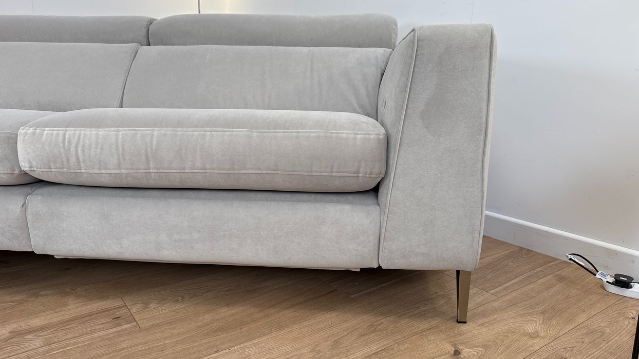 Wardle Large 4 Seater Left Facing Chaise - Fabric Power Reclining Sofa- Natural