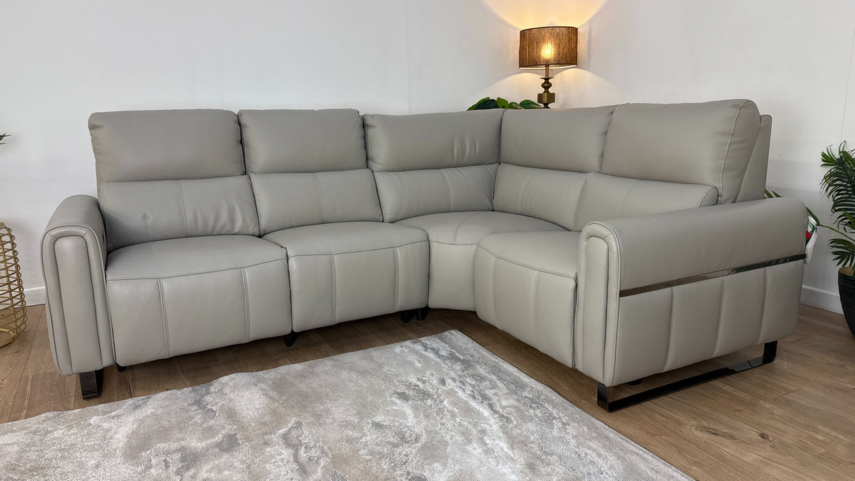 Sofology The Ravello Leather 2 Corner 1 Power Recliner in Trusty Embossed Light Grey