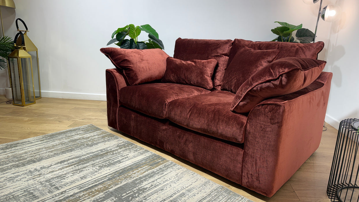 Sofology Georgio Fabric 2 Seater Feather Flex Seats in Luxe Chenille Burgundy
