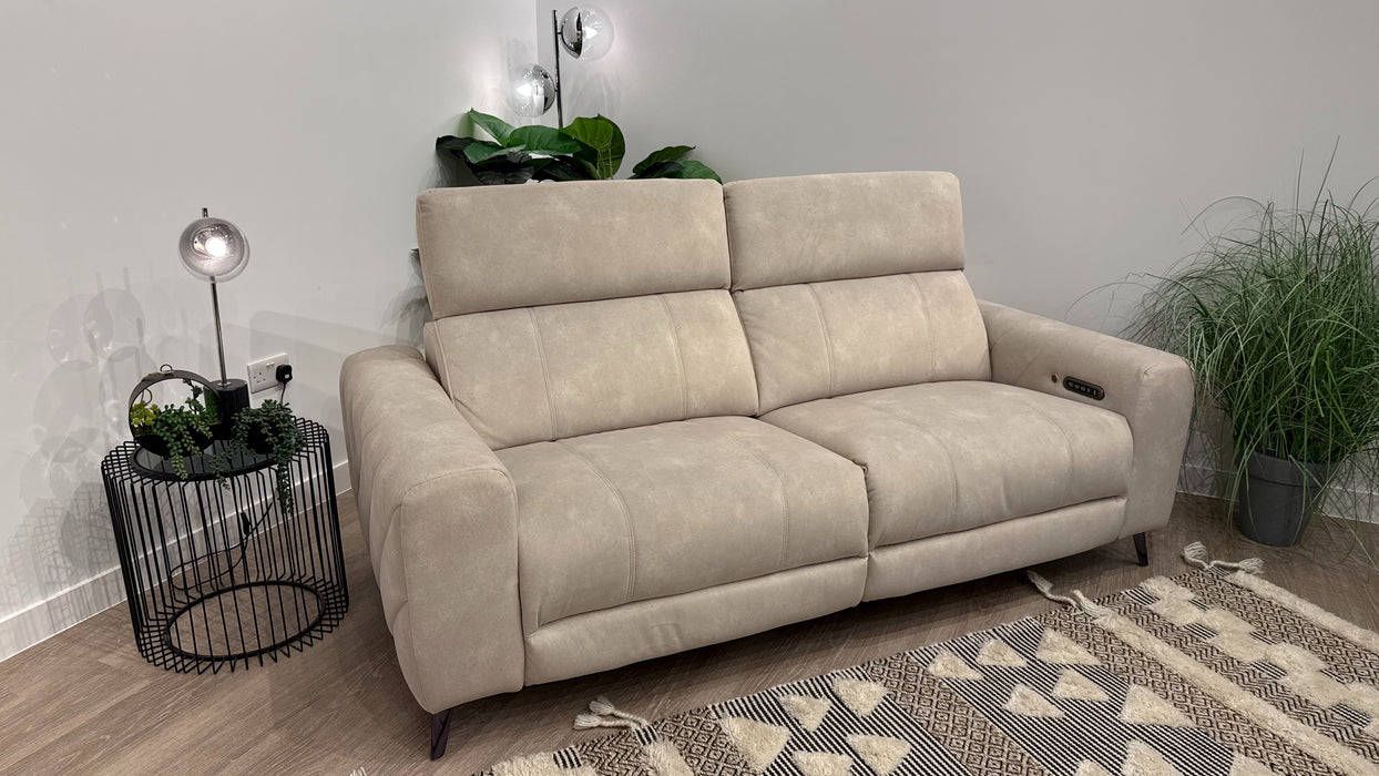 Sofology Allure Fabric 2.5 Seater Power Recliner/Headrest Heated Seats Lumbar Support Speakers in Lifestyle Flecked Fabric Ivory