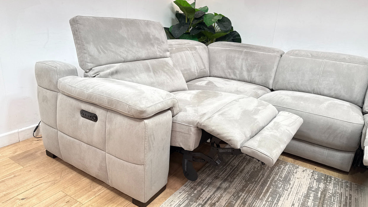 Sofology Laurence Fabric 1 Corner 3 Power Recliner/Headrest in Lifestyle Textured Grey