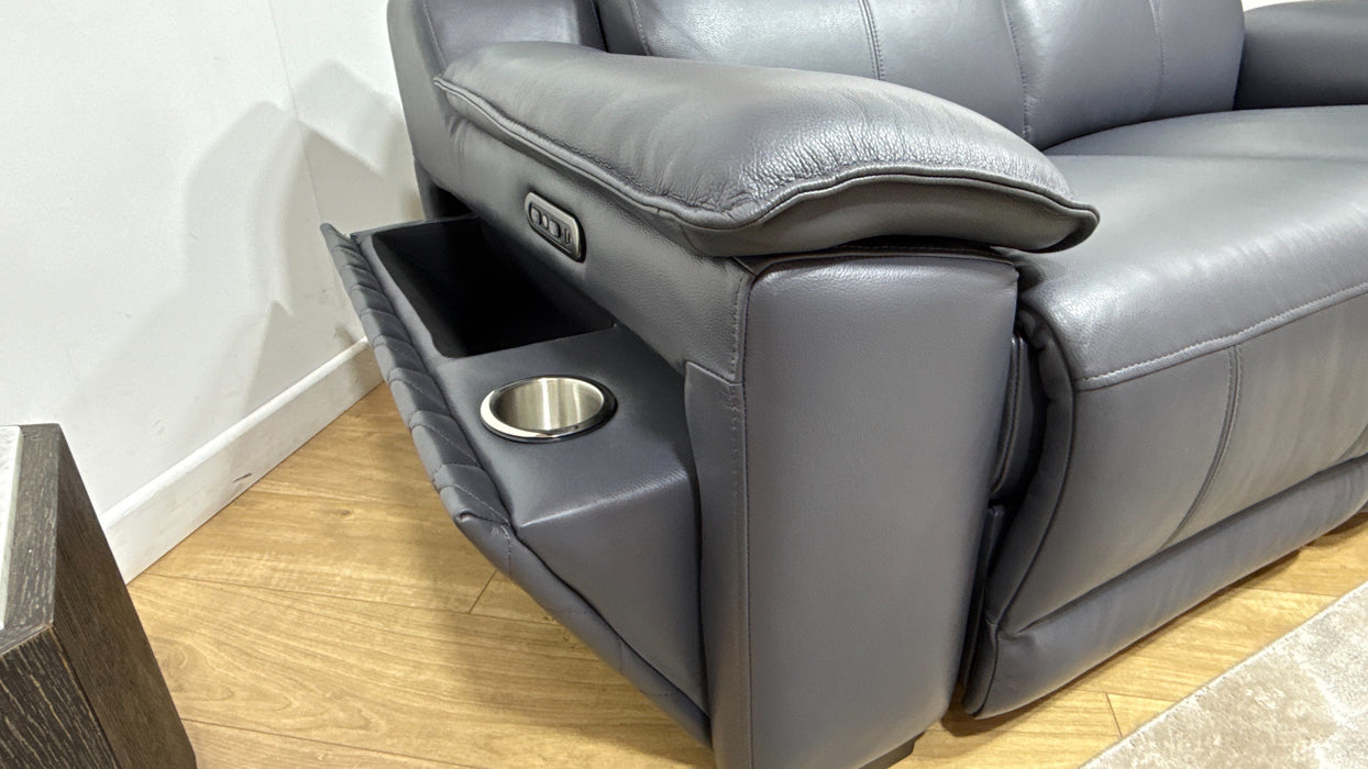 Sofology Benz Leather 2 Seater Power Recliner/Headrest in Trusty Sheen Lavender Grey