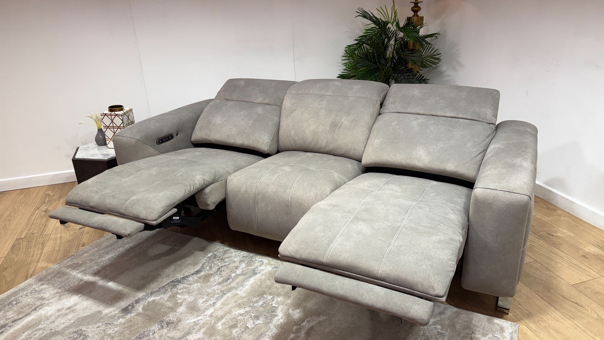 Sofology Marvella Fabric 3 Seater Power Recliner/Headrest Heated Seats in Lifestyle Nubuck Feel Stone