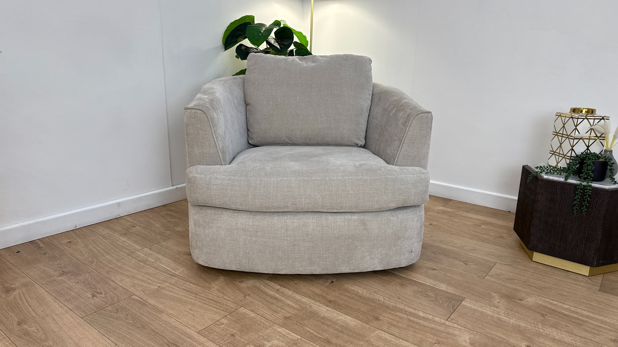 Sofology Mayfair Fabric Swivel Chair in Soft Chenille Linen/Pearl