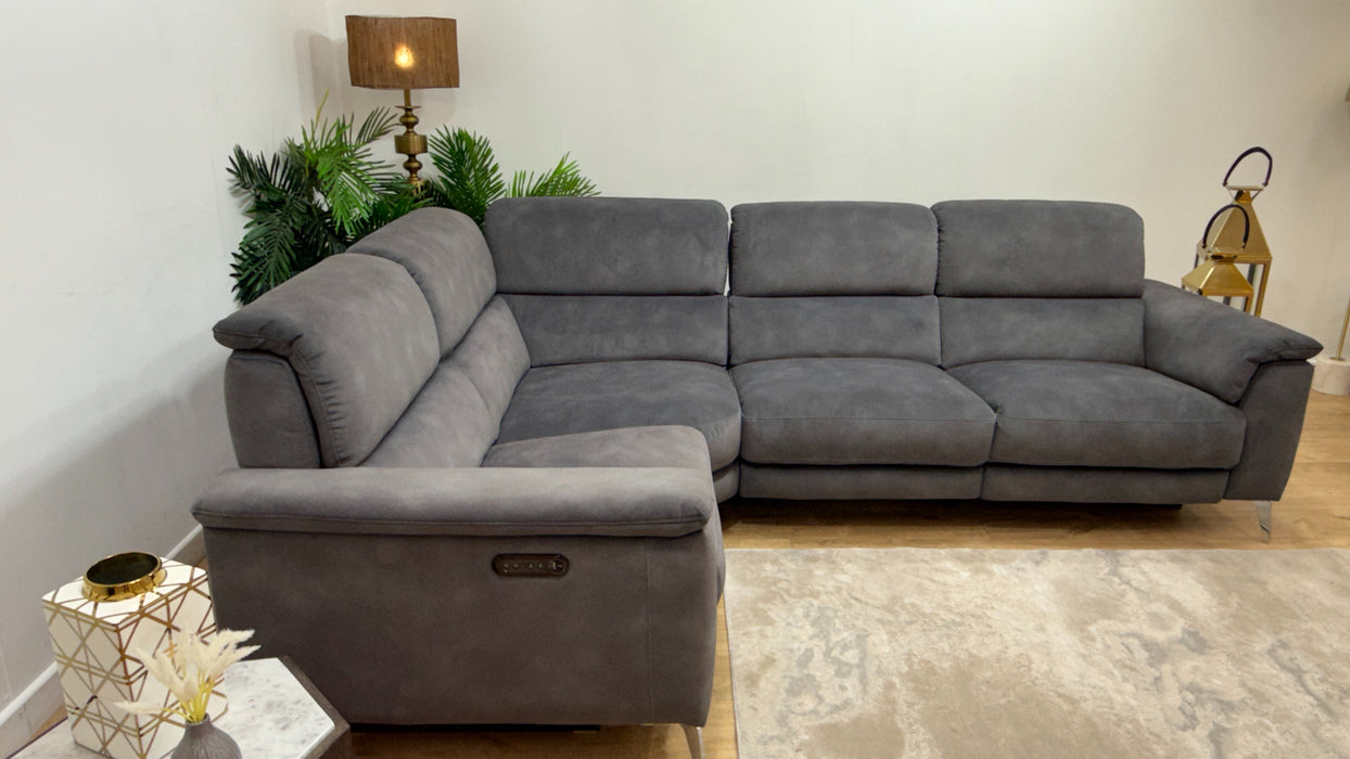 Sofology Illinois Fabric 1 Corner 2 Power Recliner/Headrest in Lifestyle Mottled Charcoal