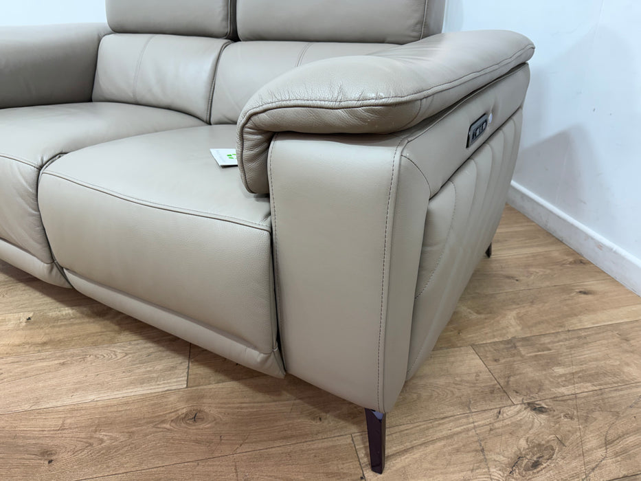 Sofology Fratelli Leather 2 Seater Power Recliner/Headrest in Trusty Embossed Stone