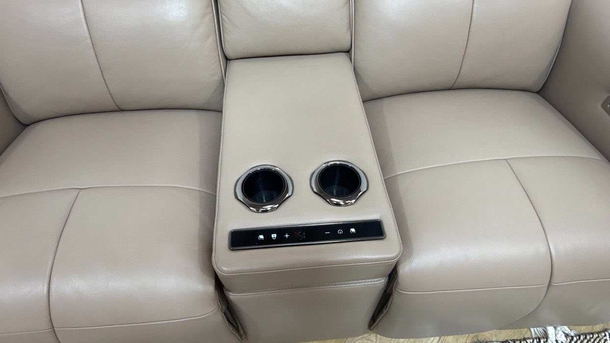 Sofology Riviera Leather 2 Seater Console Power Recliner/Headrest in Trusty Embossed Mushroom