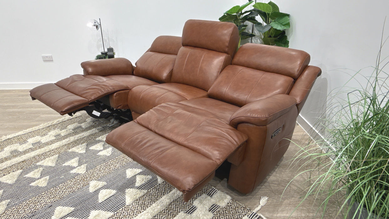 Sofology Gracie Leather 3 Seater Power Recliner/Headrest Heated Seats in Trusty Sheen Butterscotch
