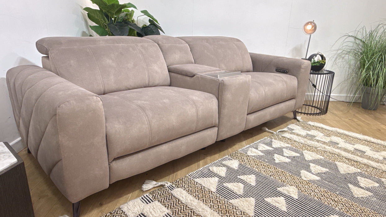 Sofology Allure Fabric 2.5 Seater Screen Console Power Recliner/Headrest Heated Seats Lumbar Support Speakers in Lifestyle Flecked Nutmeg
