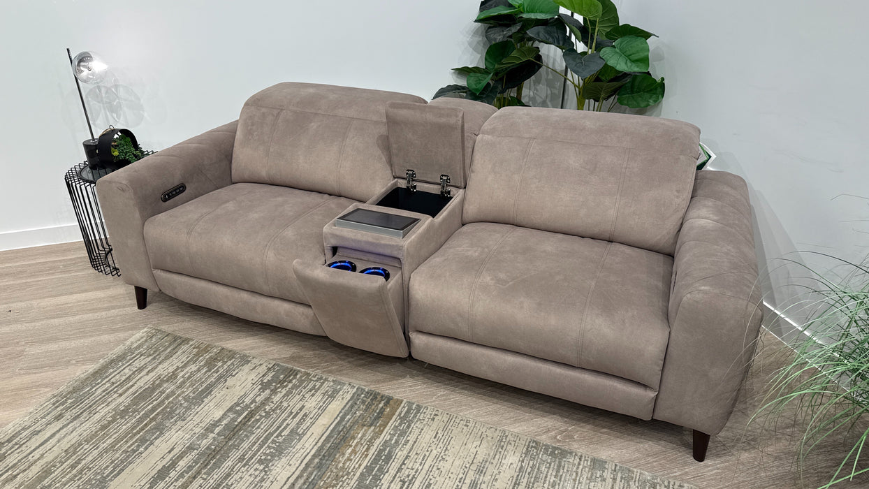 Sofology Allure Fabric 2.5 Seater Screen Console Power Recliner/Headrest Heated Seats Lumbar Speakers in Lifestyle Flecked Nutmeg