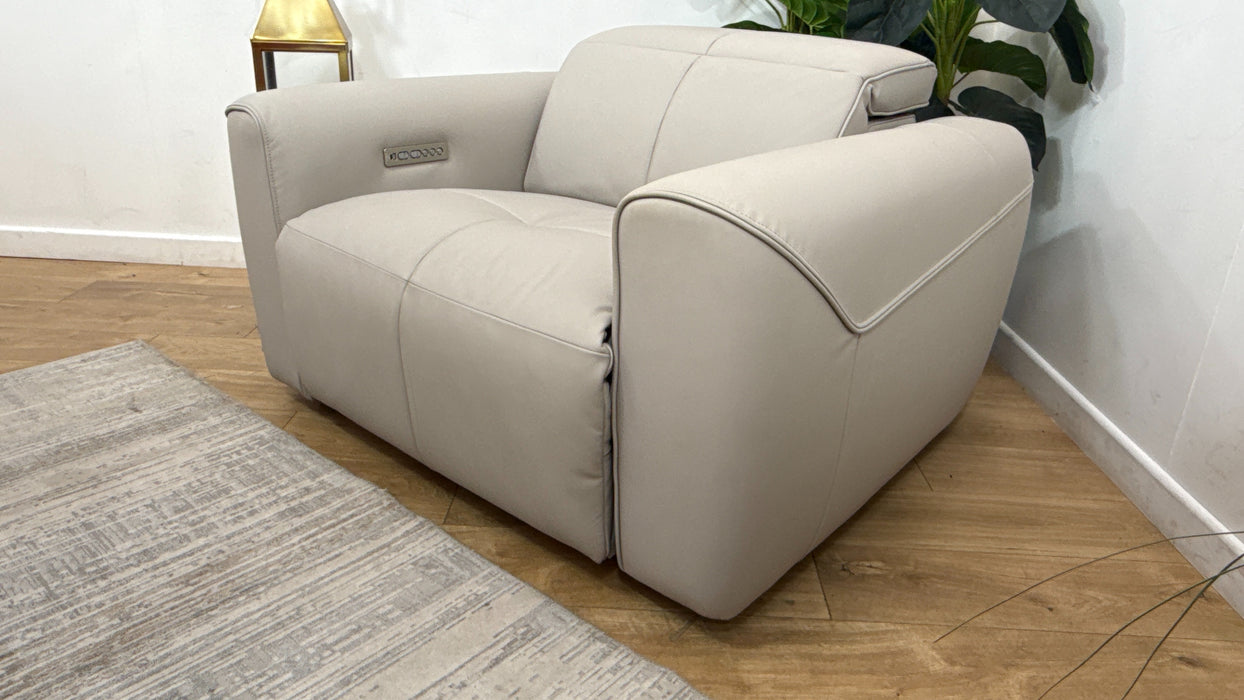 Sofology Riviera Leather Loveseat Power Recliner/Headrest in Trusty Super Matt Cloud Grey