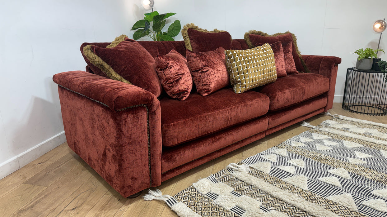 Sofology Regency Fabric 4 Seater Split Foam Seats in Luxe Chenille Burgundy Mix