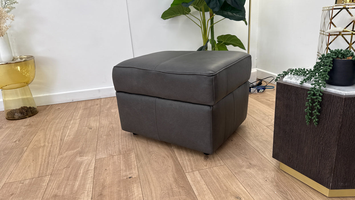 Sofology Artisan Leather Storage Footstool in Relaxed Natural Grain Charcoal