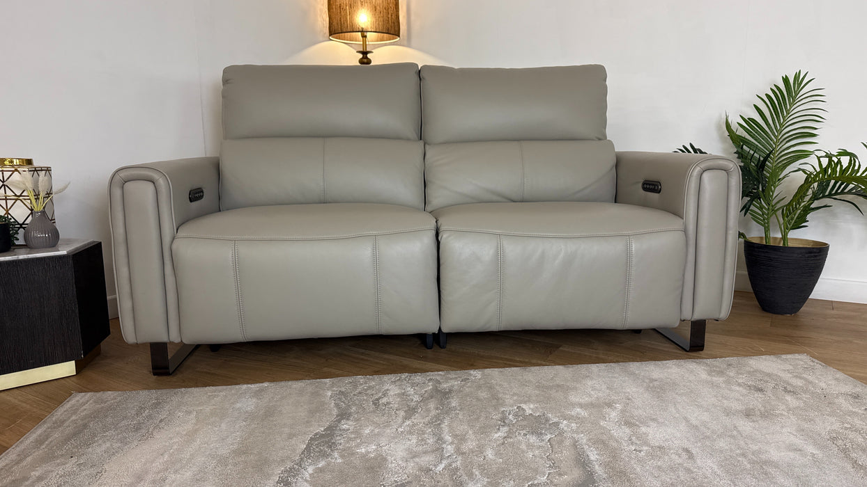 Sofology The Ravello Leather 2.5 Seater Power Recliner/Headrest Lumbar Support in Trusty Embossed Light Grey