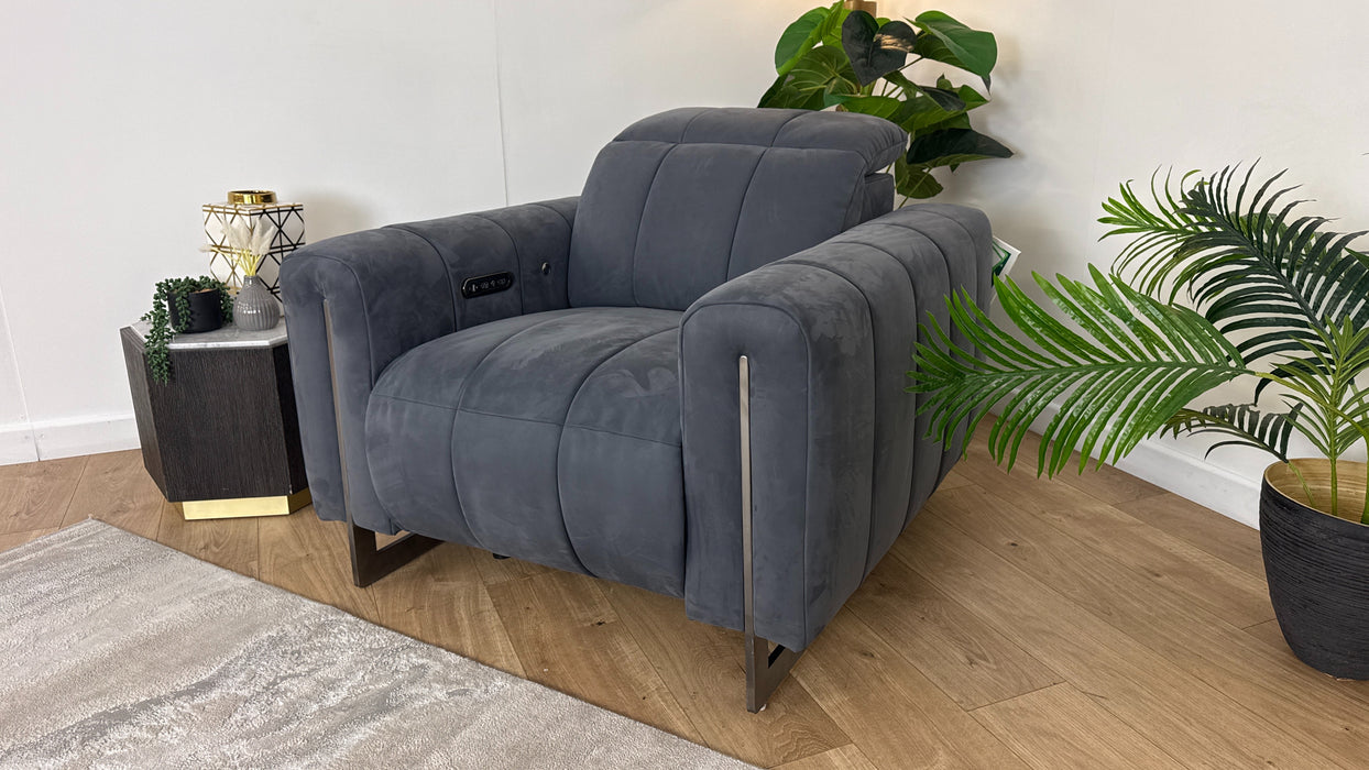 Sofology The Paramount Fabric Chair Power Recliner/Headrest Heated Seat Speakers in Lifestyle Nubuck Feel Charcoal